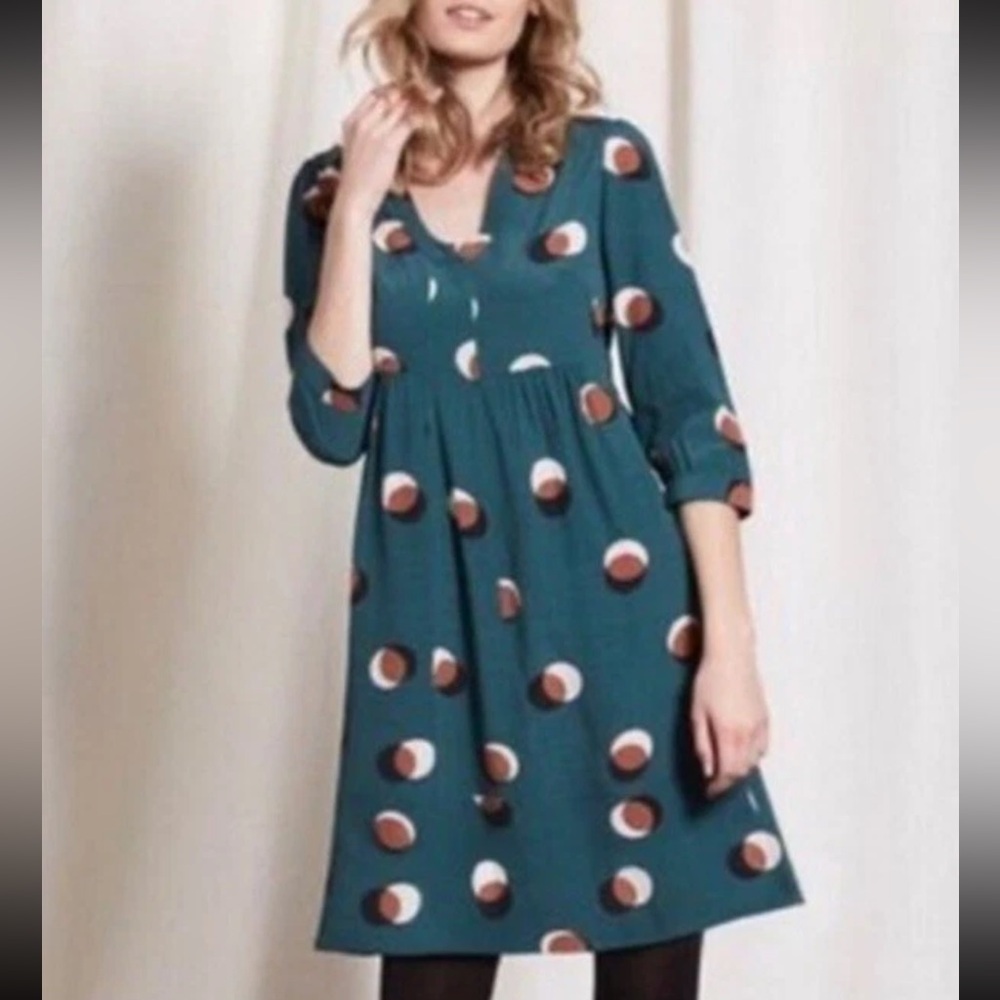 Boden Eclipse Mollie Polka Dot Abstract Forest Green Tunic Dress Size 10R